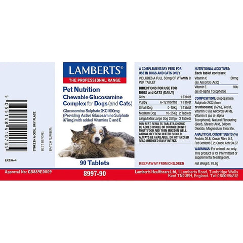 Chewable Glucosamine Complex for Dogs & Cats - 90 Tablets | Lamberts
