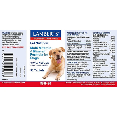 Multi Vitamin and Mineral Formula for Dogs - 90 Capsules | Lamberts