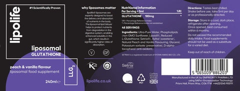 LLG3 Liposomal Glutathione (Peach & Vanilla Flavour) 240ml – Lipolife