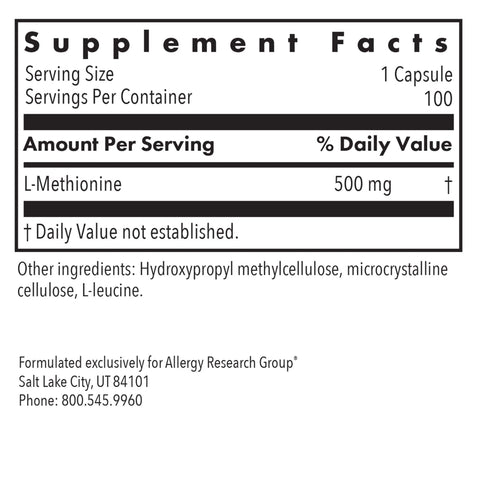 L-Methionine 500mg (100 Capsules) – Allergy Research Group