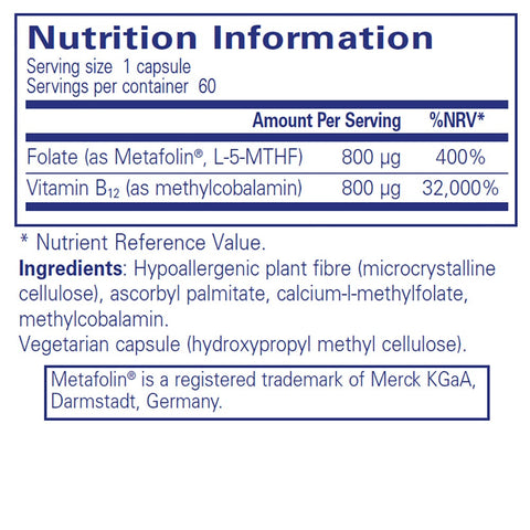 B12 Folate - 60 Capsules - Pure Encapsultations